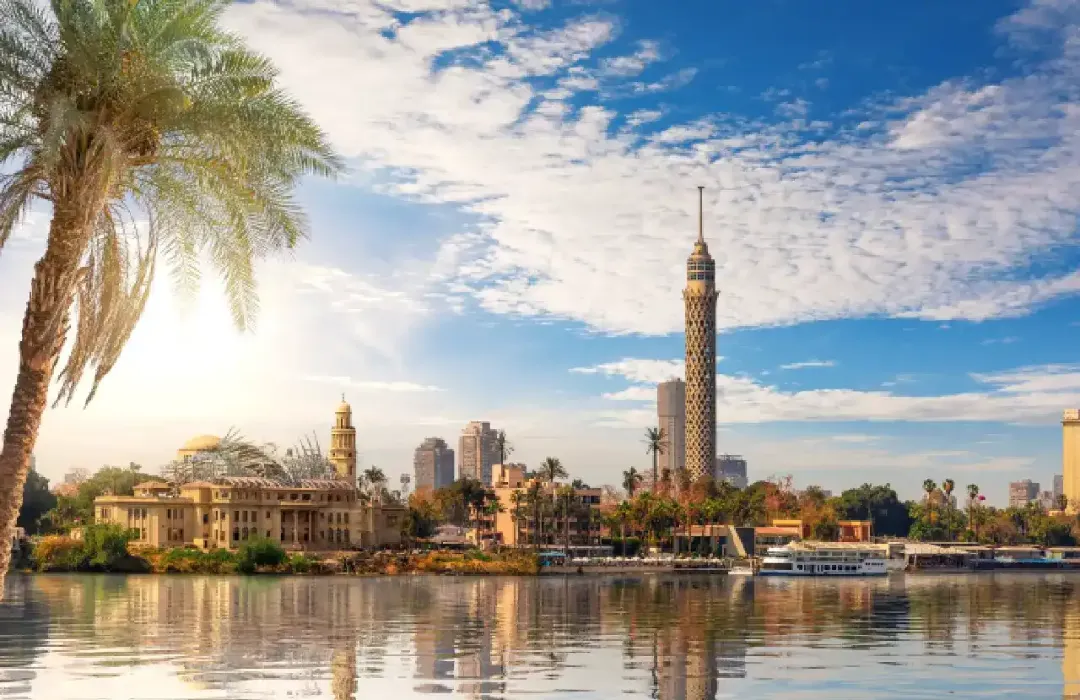 Cairo Tower and Cairo downtown along the Nile Egypt
